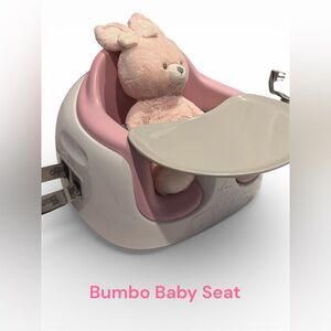 VGUC Baby Bumbo Pink and Cream Baby Seat with Detachable Tray and Safety Straps